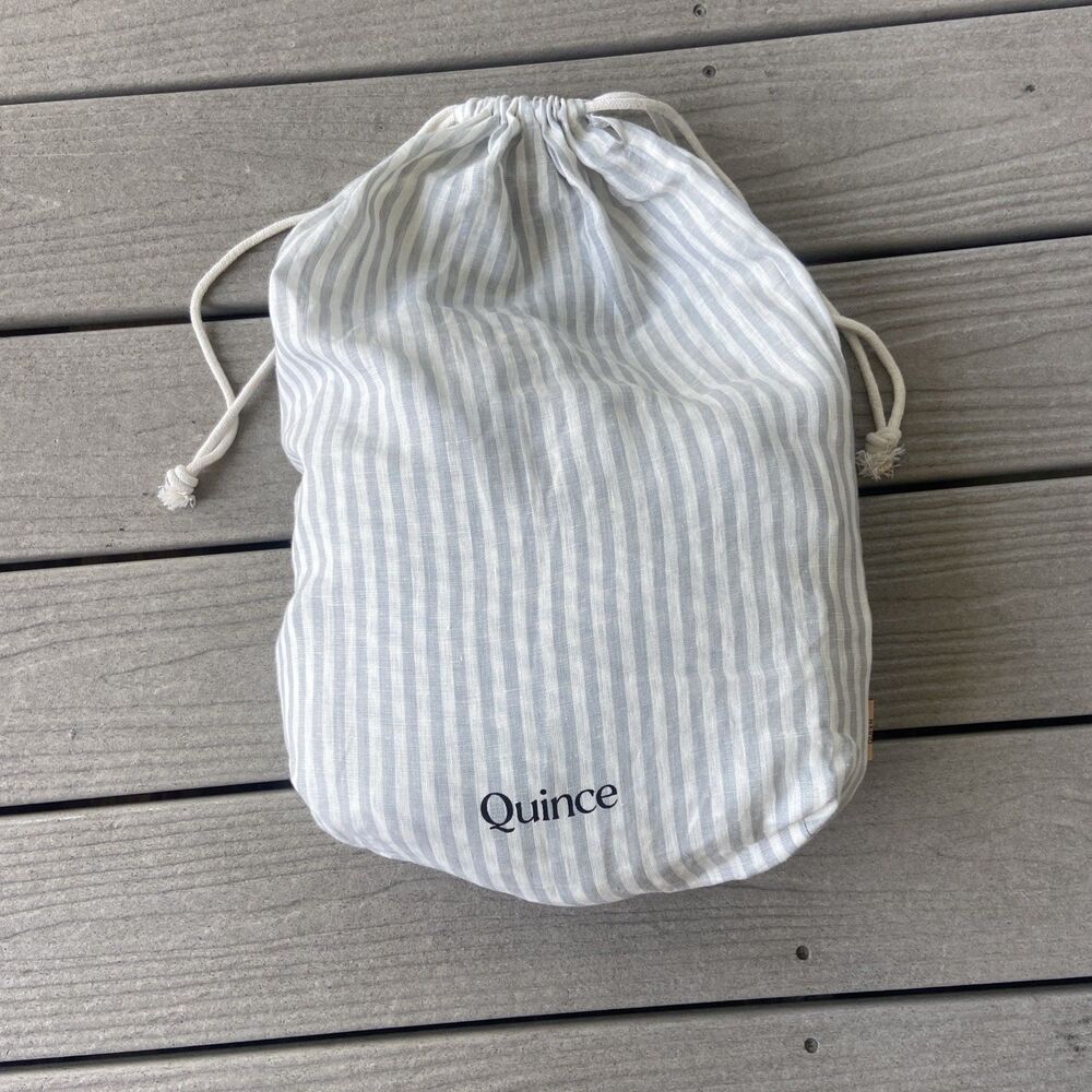 Quince European Linen Fitted Sheet Only Mist White Stripe Queen Size